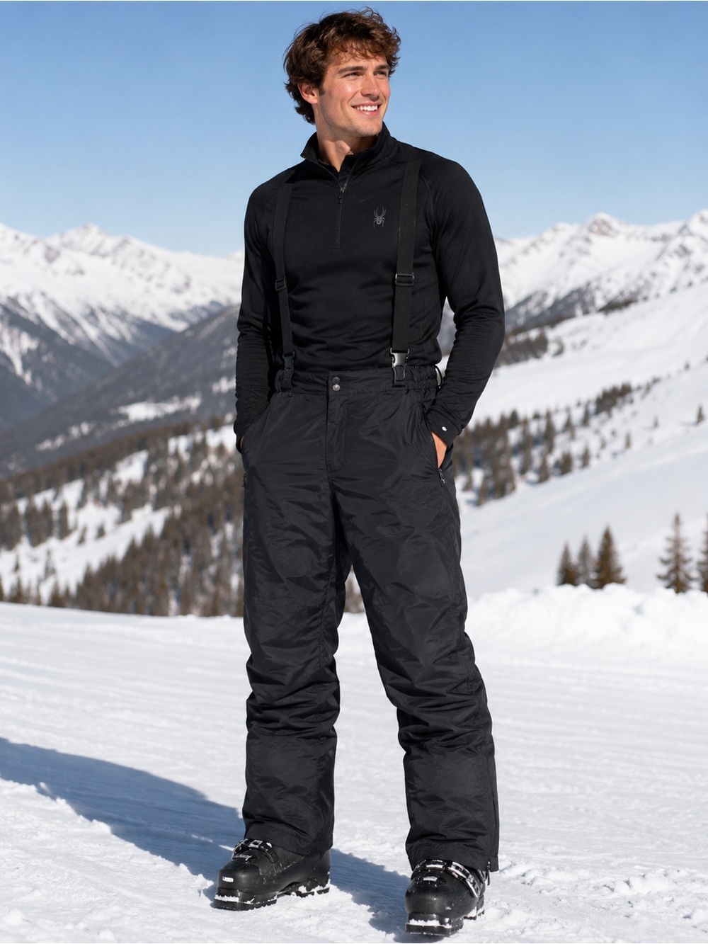 Ice Blue Winter Wear Men's Black Ski Snow Bib Pants